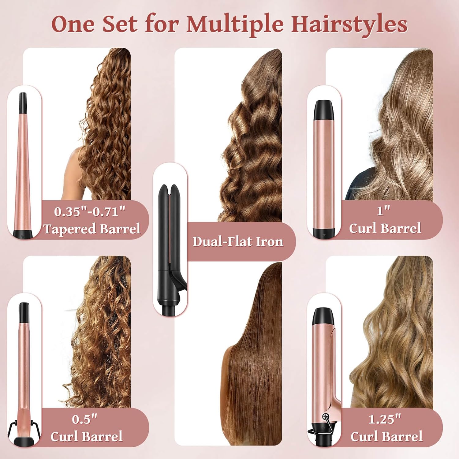 Ufree 5 in 1 Curling Iron with Interchangeable Ceramic Barrels (0.35"-1.25"), Curling Wand Set with Flat Iron Hair Straightener, Women Gifts Ufree 5 in 1 Curling Iron with Interchangeable Ceramic Barrels (0.35"-1.25"), Curling Wand Set with Flat Iron Hair Straightener, Women Gifts - Image 8