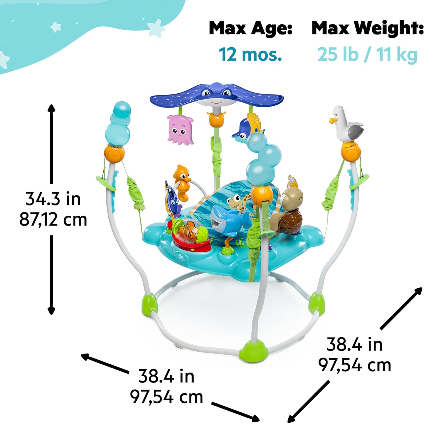 Bright Starts Disney Baby Finding Nemo Sea of Activities Baby Activity Center Jumper with Interactive Toys, Lights, Songs & Sounds, 6-12 Months (Blue) Bright Starts Disney Baby Finding Nemo Sea of Activities Baby Activity Center Jumper with Interactive Toys, Lights, Songs & Sounds, 6-12 Months (Blue) - Image 4