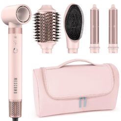 MESCOMB 5 in 1 High-Speed Hot Air Styler - Professional Frizz-Free Blow Dryer Brush - Curl, Volumize, Straighten with Travel Bag
