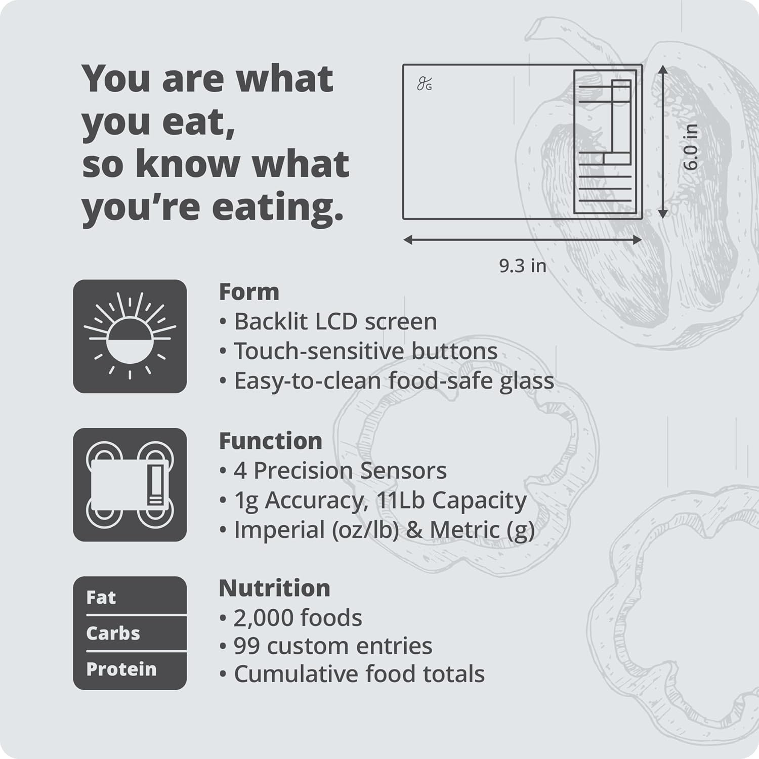 Nutrition Scale by Greater Goods with Food Grade Glass, Perfect for Calorie Counting, Meal Prep, and Weight Loss (Silver) Nutrition Scale by Greater Goods with Food Grade Glass, Perfect for Calorie Counting, Meal Prep, and Weight Loss (Silver) - Image 6