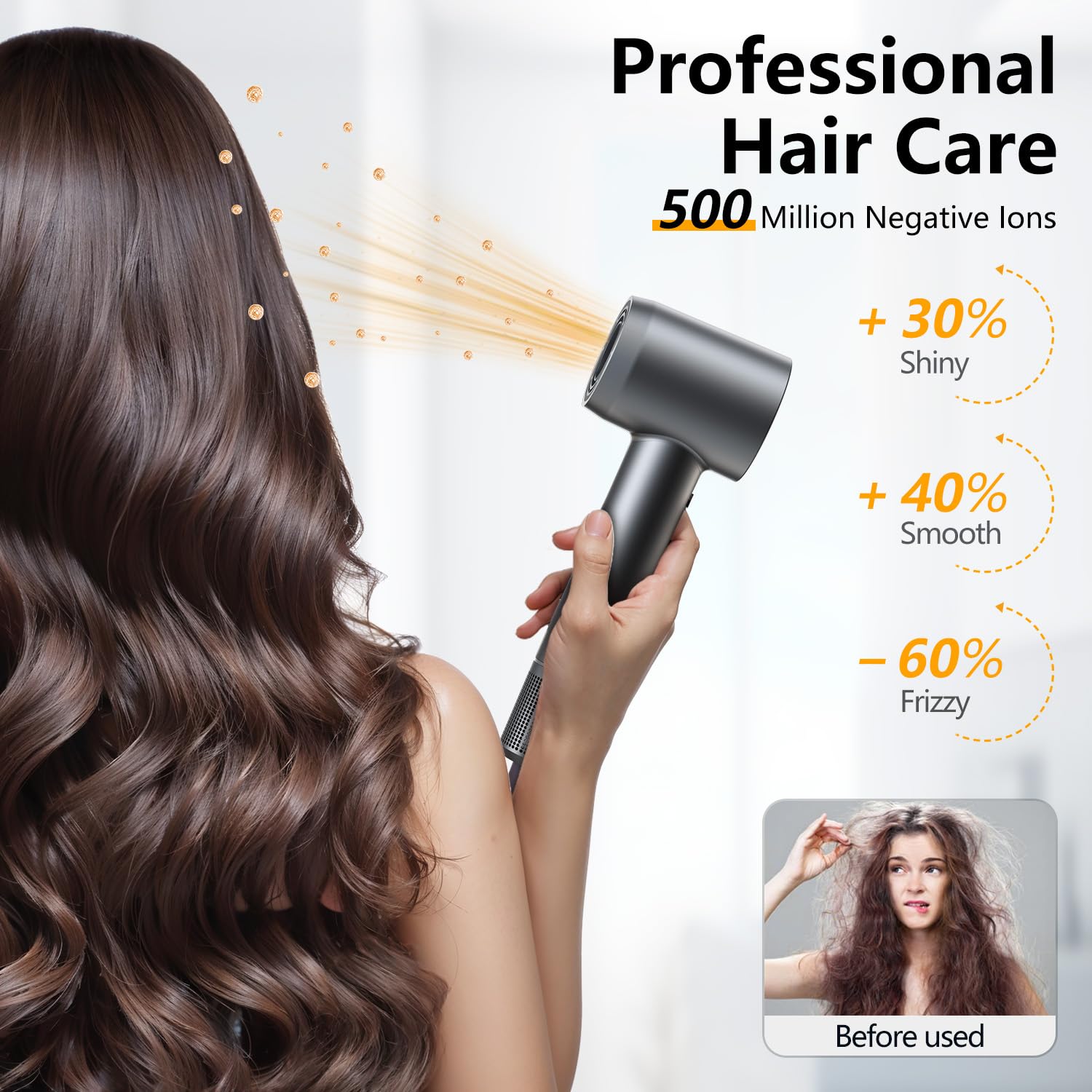 Hair Dryer, 160000 RPM Professional High-Speed Blow Dryer 500 Millions Negative Ionic Care Hair Dryer, Gray Hair Dryer, 160000 RPM Professional High-Speed Blow Dryer 500 Millions Negative Ionic Care Hair Dryer, Gray - Image 3
