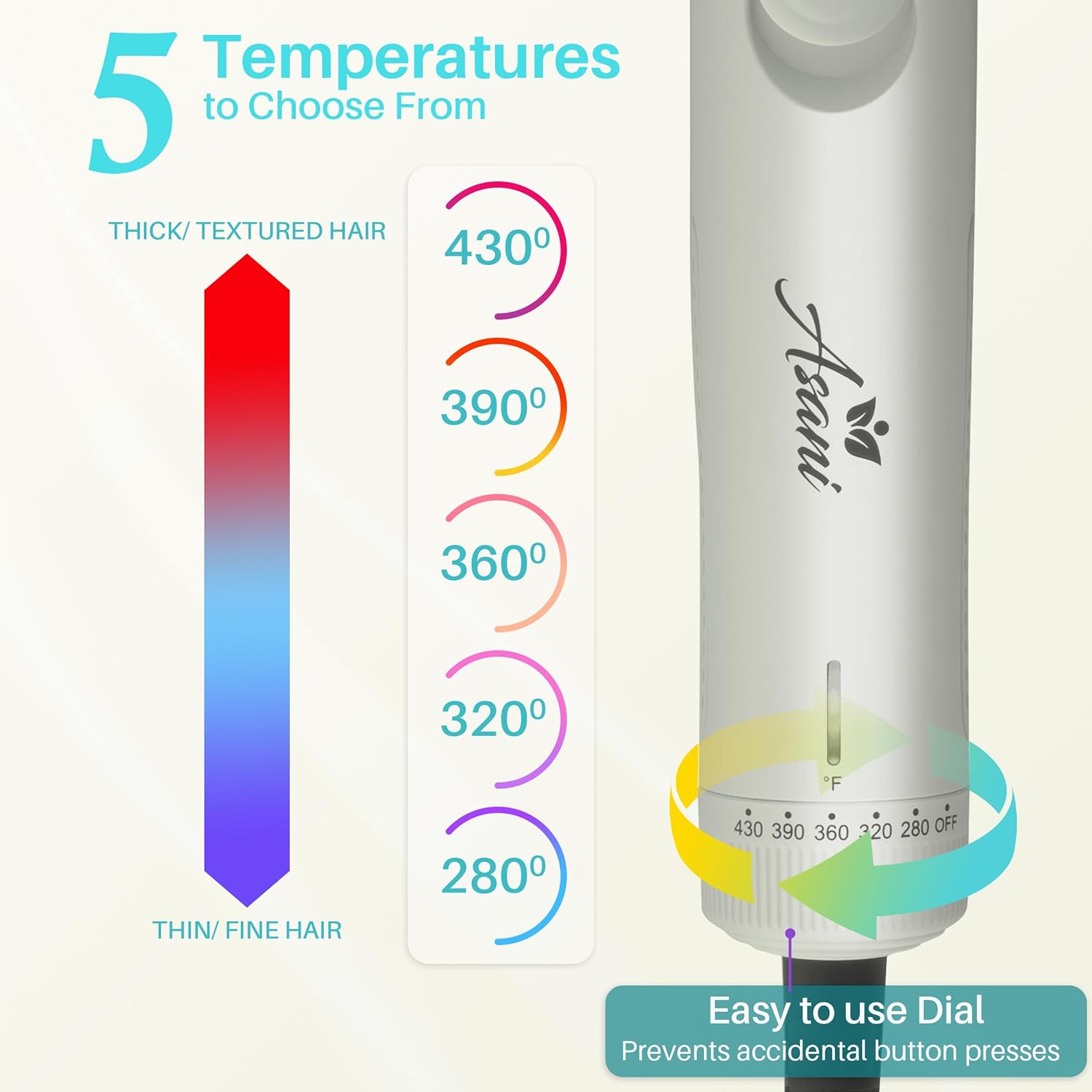 Asani 360° Airflow Styler - 2-in-1 Professional Curling Wand & Hair Straightener - Flat Iron Curler with Cooling Fan, Air Vents (White) Asani 360° Airflow Styler - 2-in-1 Professional Curling Wand & Hair Straightener - Flat Iron Curler with Cooling Fan, Air Vents (White) - Image 4