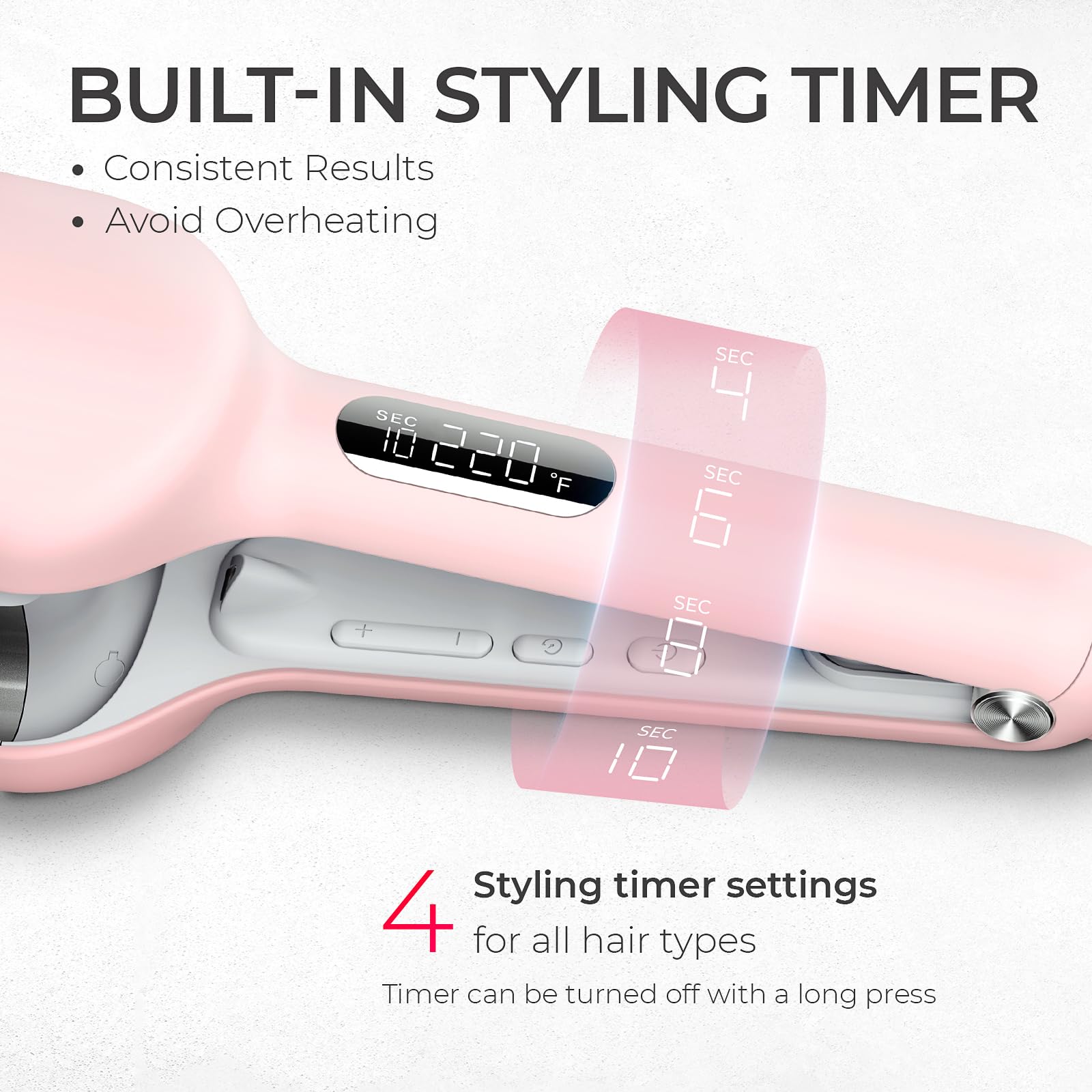 TYMO ROVY Beach Waves Curling Wand, Ionic Deep Waver Hair Curler Tool with Ceramic 3 Barrel for Women, Pink, 1.25 Inch TYMO ROVY Beach Waves Curling Wand, Ionic Deep Waver Hair Curler Tool with Ceramic 3 Barrel for Women, Pink, 1.25 Inch - Image 5