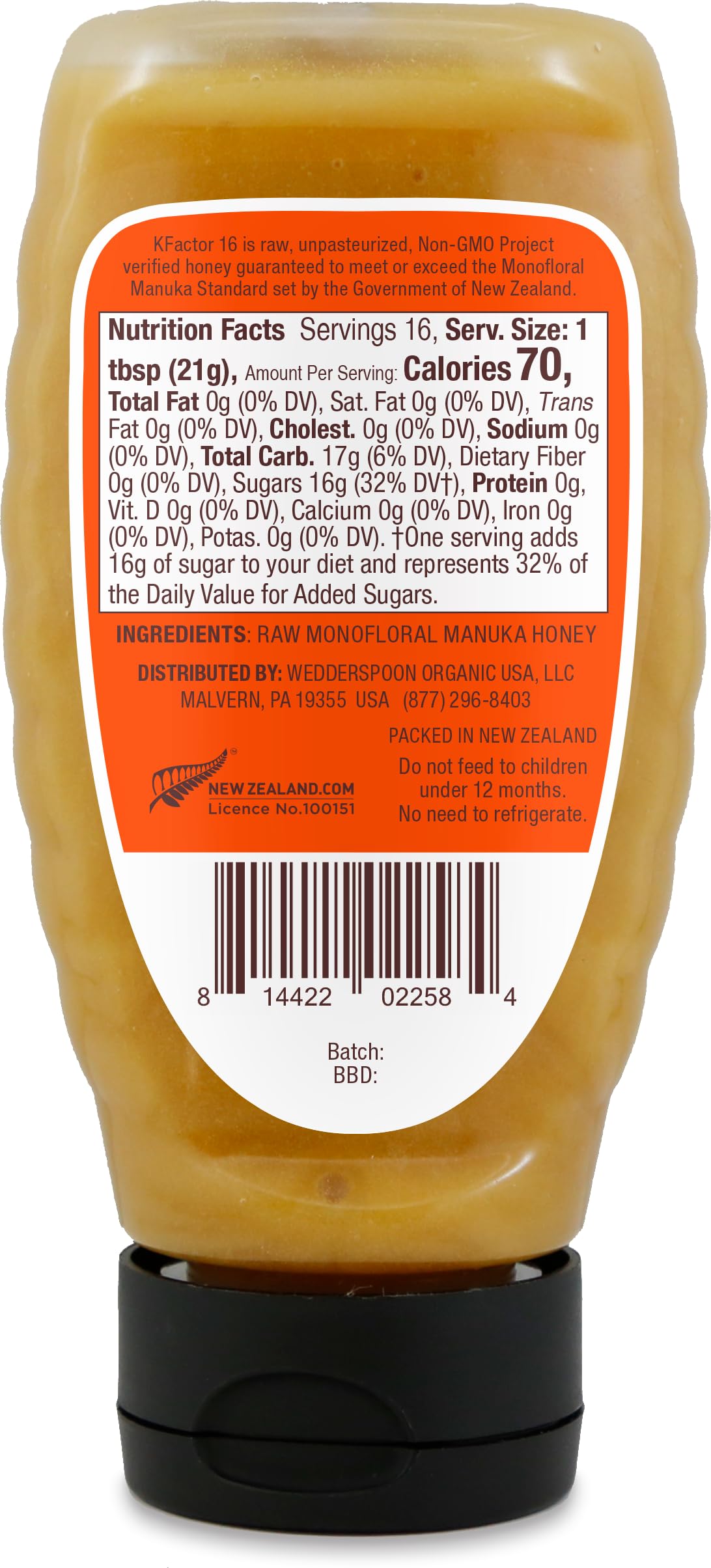 Wedderspoon Raw Premium Manuka Honey, KFactor 16, 12 Oz, Unpasteurized, Genuine New Zealand Honey, Multi-Functional Wedderspoon Raw Premium Manuka Honey, KFactor 16, 12 Oz, Unpasteurized, Genuine New Zealand Honey, Multi-Functional - Image 5