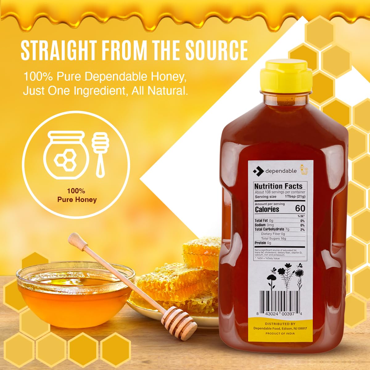Dependable Food Raw Honey - 5 Lb. - Squeeze Bottle - 100% Pure, Raw, All Natural, Wildflower Honey - Hive to Bottle - 80 oz Dependable Food Raw Honey - 5 Lb. - Squeeze Bottle - 100% Pure, Raw, All Natural, Wildflower Honey - Hive to Bottle - 80 oz - Image 5
