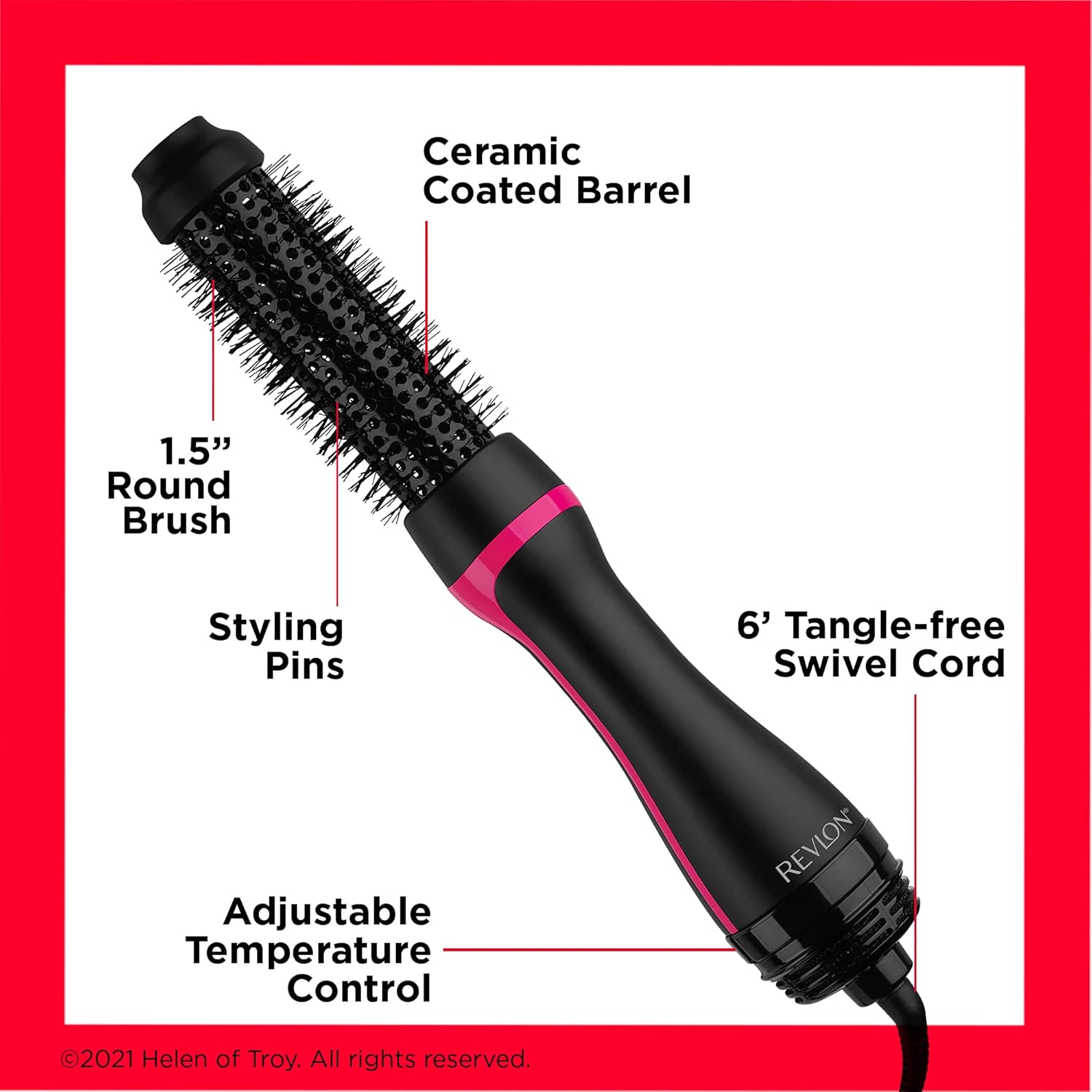 REVLON One-Step Root Booster Round Blow Dryer Brush and Hair Styler, Boost Roots, 1 ½ inch Barrel (Black) REVLON One-Step Root Booster Round Blow Dryer Brush and Hair Styler, Boost Roots, 1 ½ inch Barrel (Black) - Image 6