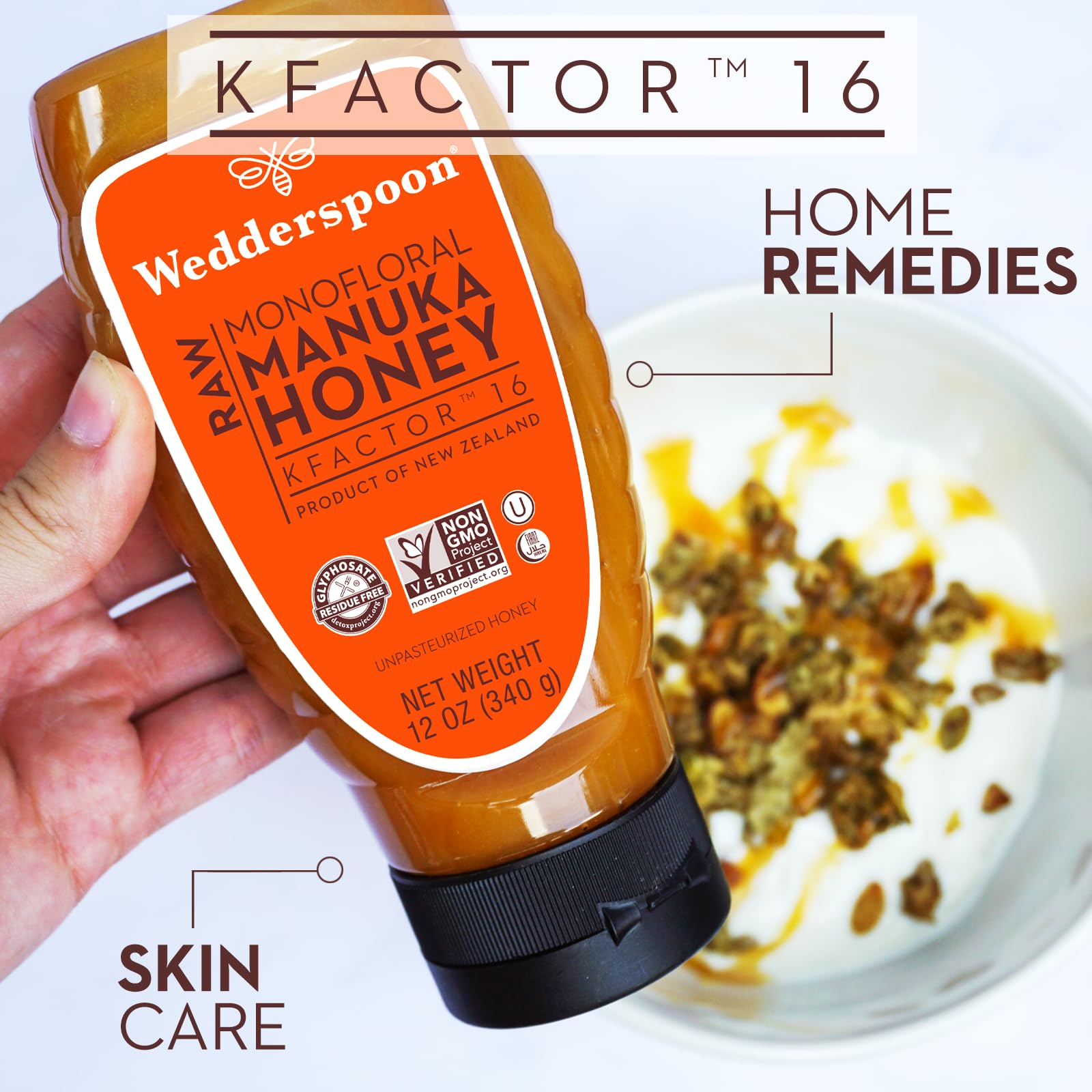 Wedderspoon Raw Premium Manuka Honey, KFactor 16, 12 Oz, Unpasteurized, Genuine New Zealand Honey, Multi-Functional Wedderspoon Raw Premium Manuka Honey, KFactor 16, 12 Oz, Unpasteurized, Genuine New Zealand Honey, Multi-Functional - Image 3