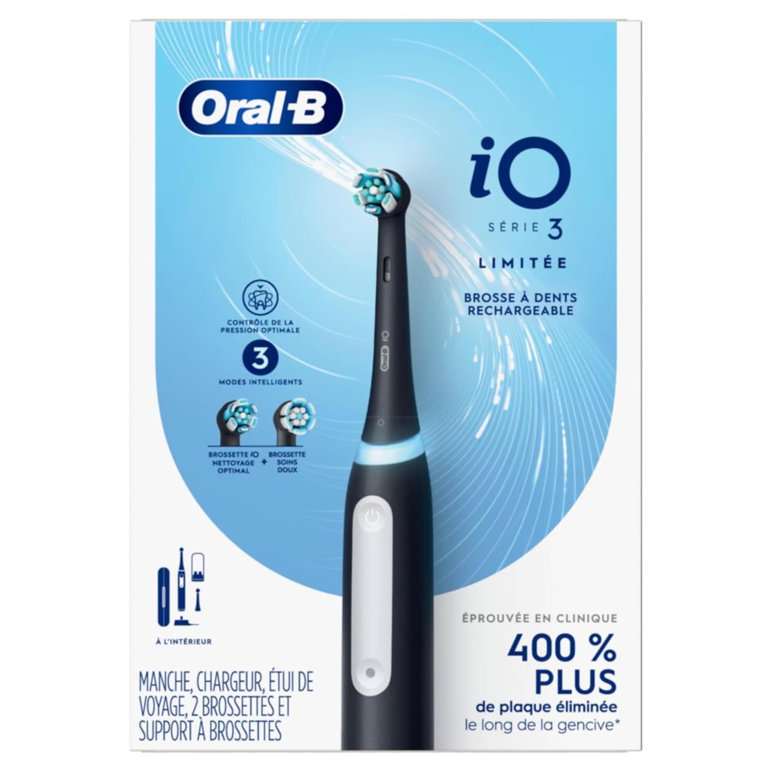 Oral-B iO Deep Clean Rechargeable Electric Powered Toothbrush, Black with iO Series 3 Limited, 2 Brush Heads and Travel Case Oral-B iO Deep Clean Rechargeable Electric Powered Toothbrush, Black with iO Series 3 Limited, 2 Brush Heads and Travel Case - Image 3