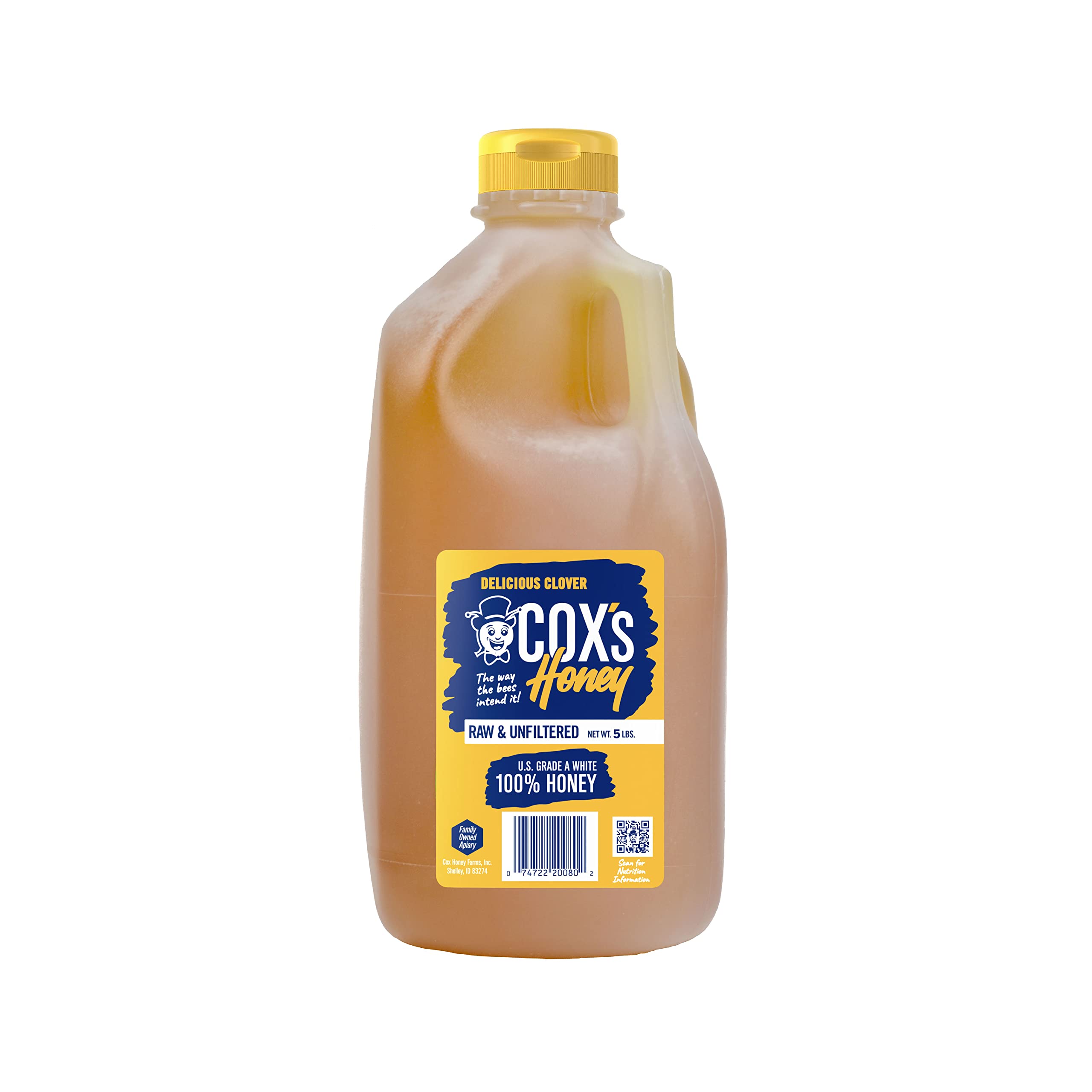 Cox's Honey Pure, Raw Unfiltered Clover , Rich in Nutrients, Family Owned Apiary, 5 lbs Jug Cox's Honey Pure, Raw Unfiltered Clover Honey, Rich in Nutrients, Family Owned Apiary, 5 lbs Jug