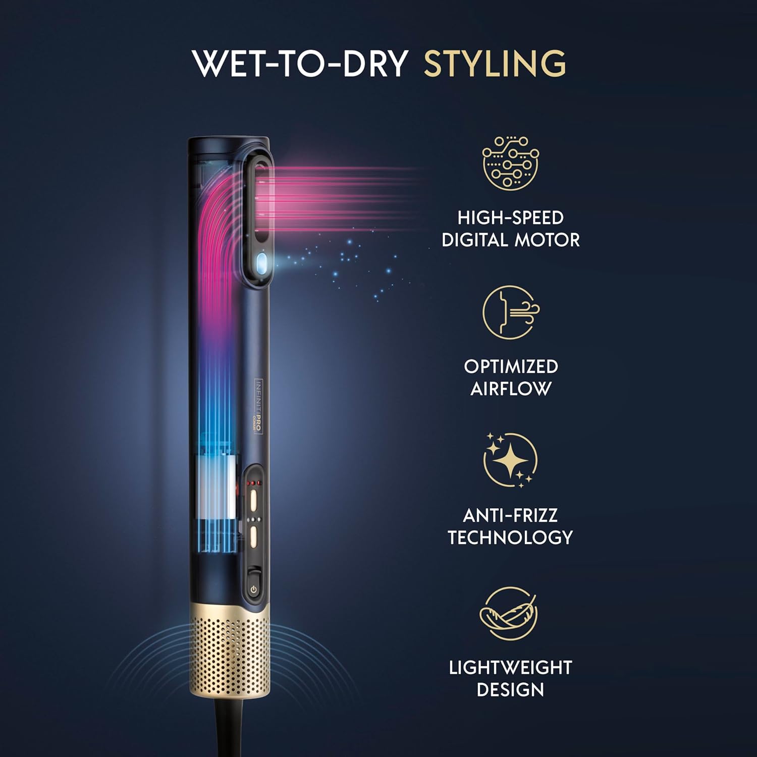 INFINITIPRO BY CONAIR DigitalAIRE Hair Dryer, Drying Wand, Straightener, Styler, All in One, Dark Blue INFINITIPRO BY CONAIR DigitalAIRE Hair Dryer, Drying Wand, Straightener, Styler, All in One, Dark Blue - Image 2