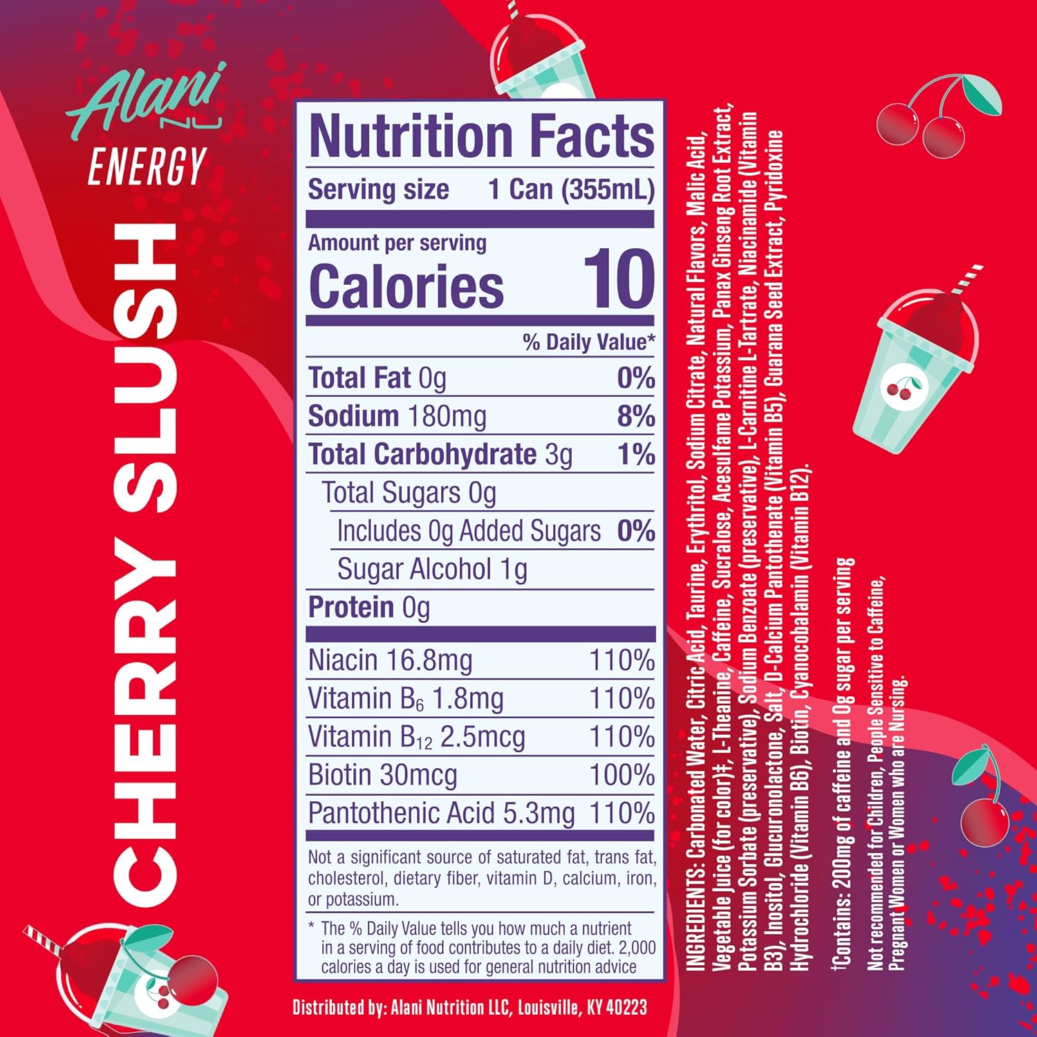 Alani Nu CHERRY SLUSH Sugar Free, Low Calorie Energy Drinks, Antioxidants, Biotin, B Vitamins, Zero Sugar, 12 Count Alani Nu CHERRY SLUSH Sugar Free, Low Calorie Energy Drinks, Antioxidants, Biotin, B Vitamins, Zero Sugar, 12 Count - Image 2