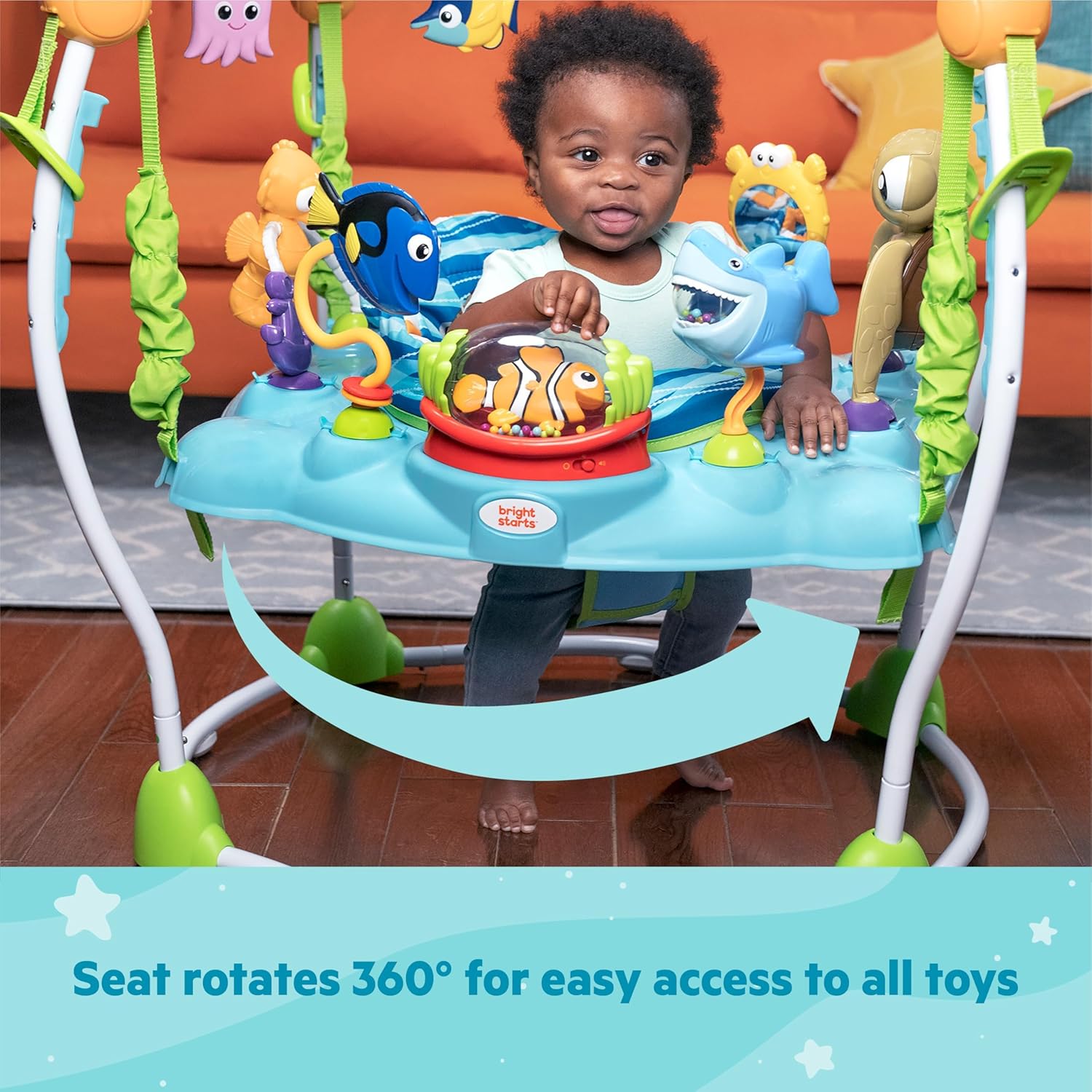 Bright Starts Disney Baby Finding Nemo Sea of Activities Baby Activity Center Jumper with Interactive Toys, Lights, Songs & Sounds, 6-12 Months (Blue) Bright Starts Disney Baby Finding Nemo Sea of Activities Baby Activity Center Jumper with Interactive Toys, Lights, Songs & Sounds, 6-12 Months (Blue) - Image 3
