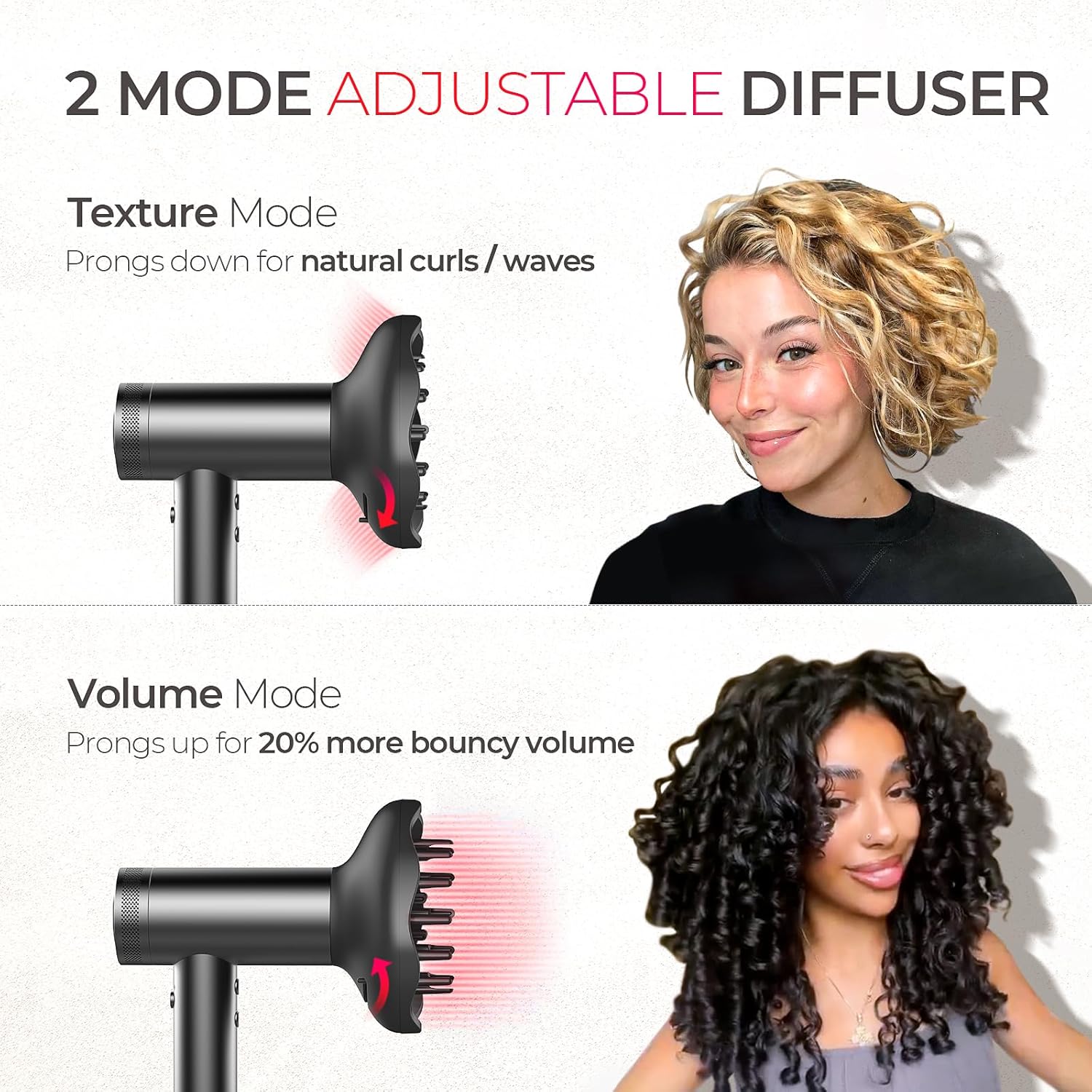 TYMO Diffuser Hair Dryer for Women - 1500W Professional High Speed Ionic Blow Dryer with Comb, Metal Gray TYMO Diffuser Hair Dryer for Women - 1500W Professional High Speed Ionic Blow Dryer with Comb, Metal Gray - Image 5