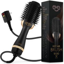 OMOteam Professional Blowout Hair Dryer Brush, Black Gold Dryer and Volumizer, Hot Air Brush for Women, 75MM Oval Shape (Black Gold)