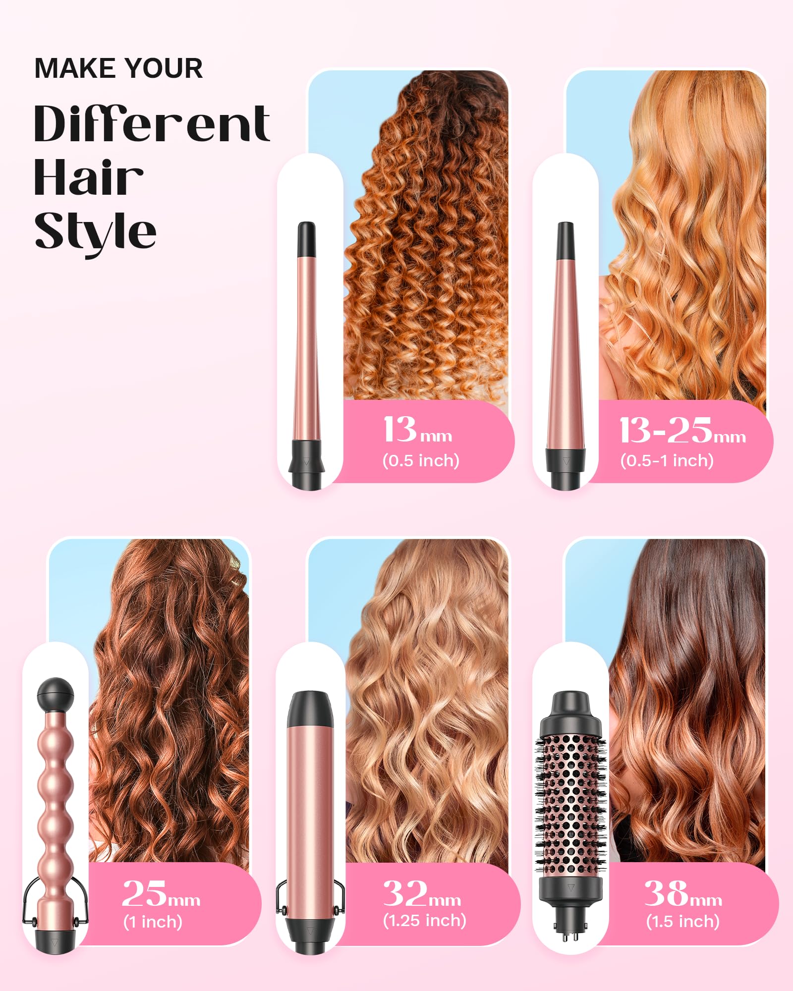 Wavytalk 5 in 1 Curling Iron,Curling Wand Set with Curling Brush and 4 Interchangeable Ceramic Curling Wand(0.5”-1.25”) Wavytalk 5 in 1 Curling Iron,Curling Wand Set with Curling Brush and 4 Interchangeable Ceramic Curling Wand(0.5”-1.25”) - Image 6