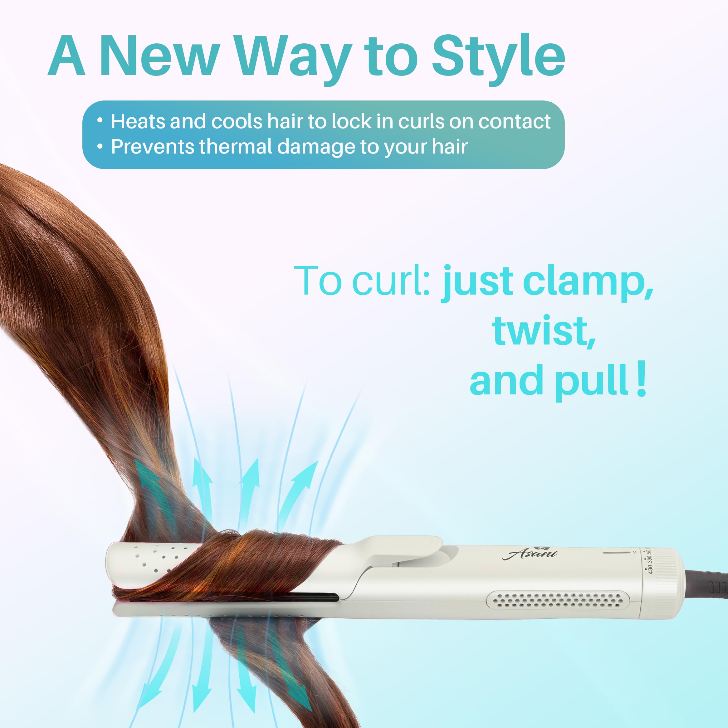 Asani 360° Airflow Styler - 2-in-1 Professional Curling Wand & Hair Straightener - Flat Iron Curler with Cooling Fan, Air Vents (White) Asani 360° Airflow Styler - 2-in-1 Professional Curling Wand & Hair Straightener - Flat Iron Curler with Cooling Fan, Air Vents (White) - Image 6