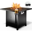 Myfurnideal 28 Inch Propane Fire Pits with Lid and Lava Rock, 50000 BTU Steel Gas Fire Pit Table for Outdoor