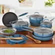 The Pioneer Woman Frontier Speckle 18 Piece Nonstick Aluminum Cookware Set, Blue