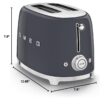 Smeg 50's Style Retro Aesthetic 2 Slice Toaster 6 Presets Extra Wide Slots Grey, TSF01GRUS