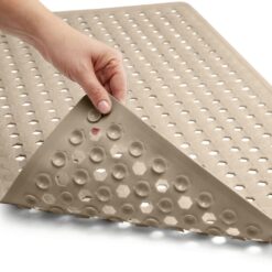 GORILLA GRIP Patented Bath Tub Shower Mat, 35"x16" Washable Bathtub Floor Mats, Suction Cups and Drain Holes to Keep Tubs Clean, Beige