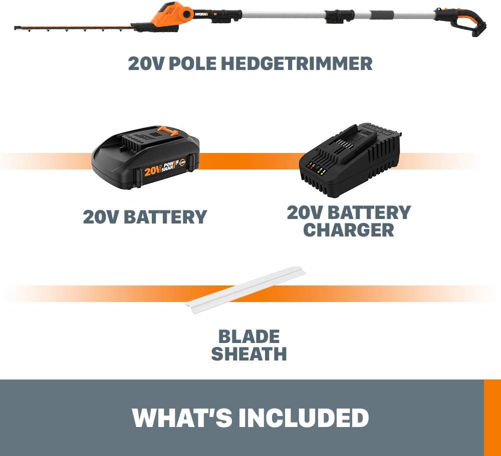 WORX WG252 20V 20" Cordless Hedge Trimmer, Reach Up to 12 Feet, Extended Pole – Battery & Charger Included WORX WG252 20V 20" Cordless Hedge Trimmer, Reach Up to 12 Feet, Extended Pole – Battery & Charger Included - Image 3