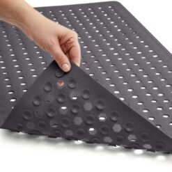 GORILLA GRIP Patented Bath Tub Shower Mat, 35x16 Washable Bathtub Floor Mats, Charcoal Opaque