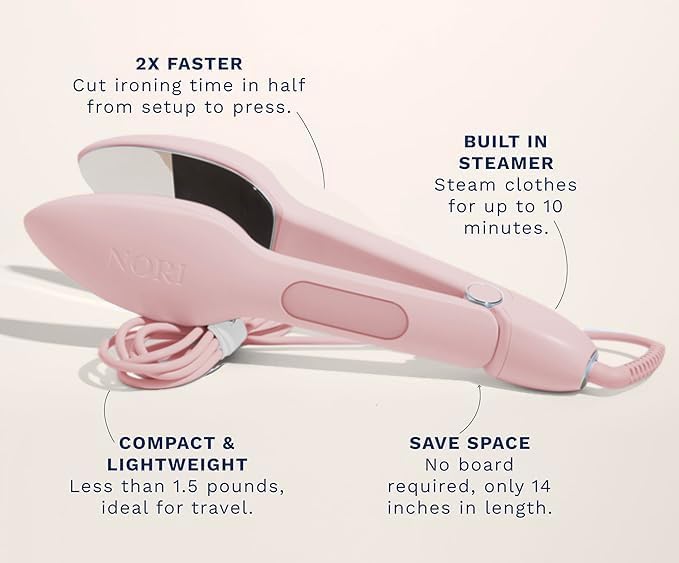 Nori Press Travel Steam Iron - Handheld Iron With Optional Steam Feature - No Ironing Board Required - Pink Nori Press Travel Steam Iron - Handheld Iron With Optional Steam Feature - No Ironing Board Required - Pink - Image 5