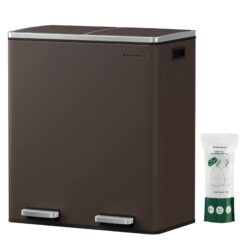SONGMICS Trash Can, 2 x 8 Gallon (2 x 30 L) Garbage Can for Kitchen, Brown ULTB60BR