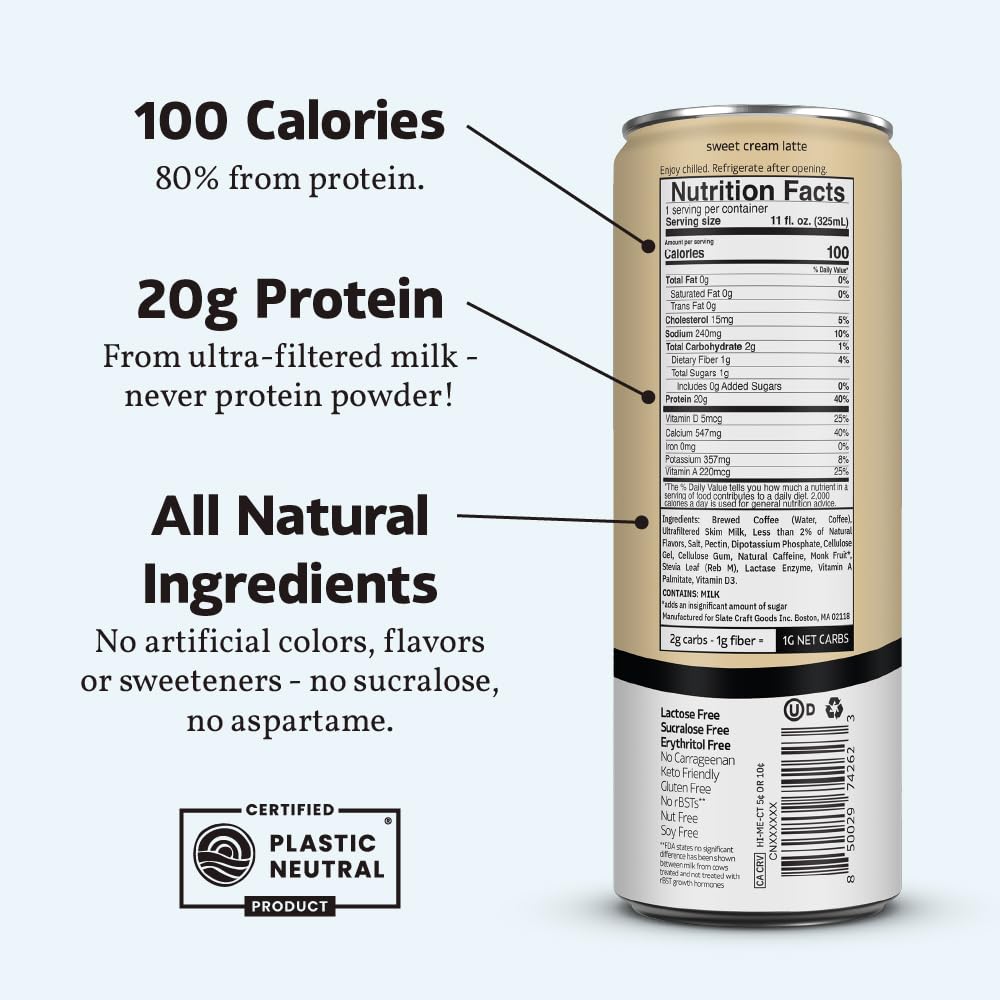 Slate Milk - Sweet Cream Latte, No Sugar Added - Protein Coffee - 11 fl oz, 12 Cans Slate Milk - Sweet Cream Latte, No Sugar Added - Protein Coffee - 11 fl oz, 12 Cans - Image 3