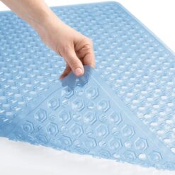 GORILLA GRIP Patented Bath Tub Shower Mat, 35x16 Washable Bathtub Floor Mats, Suction Cups and Drain Holes to Keep Tubs Clean, Blue