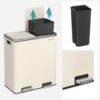 SONGMICS Trash Can, 2 x 8 Gallon (2 x 30 L) Garbage Can for Kitchen, with 15 Trash Bags, 2 Compartments, Almond Color ULTB201A01