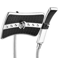 BRIGHT SHOWERS Dual Shower Head Combo Set, Handheld Showerhead Rainfall Shower Head Combo with Black Face, Chrome