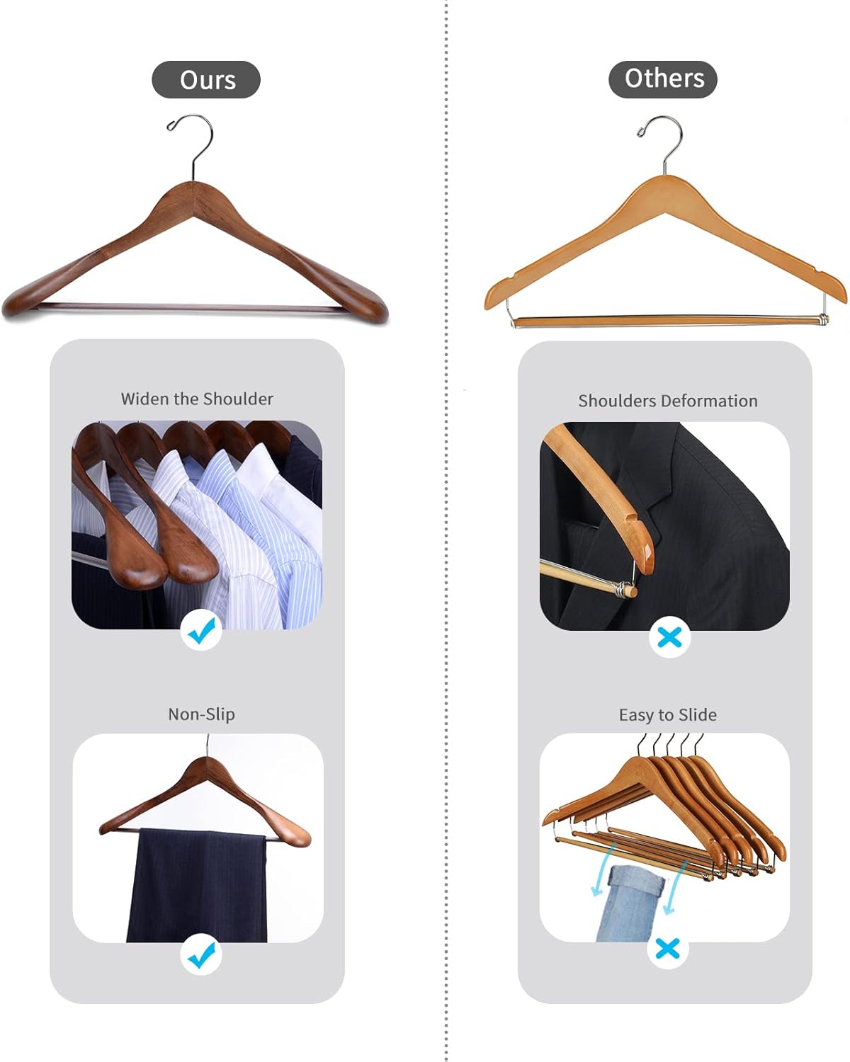 Nature Smile Luxury Wooden Suit Hangers 6 Pack Wood Coat Hangers Jacket Outerwear Shirt Hangers (Retro Color) Nature Smile Luxury Wooden Suit Hangers 6 Pack Wood Coat Hangers Jacket Outerwear Shirt Hangers (Retro Color) - Image 5