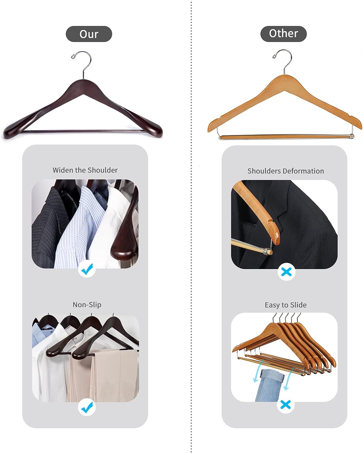 Nature Smile Luxury Mahogany Wooden Suit Hangers - 6 Pack - Wood Coat Hangers, Jacket Outerwear Shirt Hangers Nature Smile Luxury Mahogany Wooden Suit Hangers - 6 Pack - Wood Coat Hangers, Jacket Outerwear Shirt Hangers - Image 3