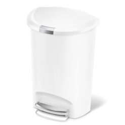 simplehuman 50 Liter Semi-Round Hands-Free Kitchen Step Soft-Close Lid Trash Can, White