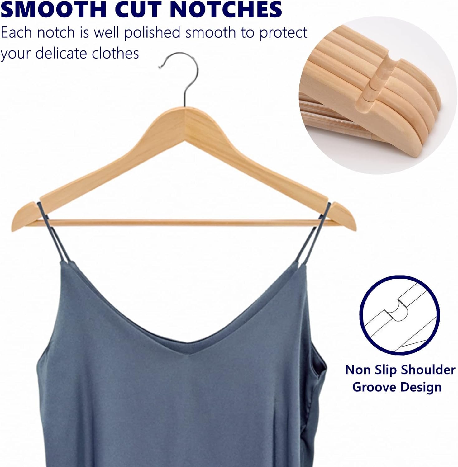 Amber Home 30 Pack Wooden Coat Hangers, Natural Wood Suit Hangers with Non Slip Pant Bar (Natural, 30) Amber Home 30 Pack Wooden Coat Hangers, Natural Wood Suit Hangers with Non Slip Pant Bar (Natural, 30) - Image 6