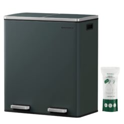 SONGMICS Trash Can, 2 x 8 Gallon (2 x 30 L) Garbage Can for Kitchen, Greenish-Gray ULTB60GS02
