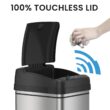 iTouchless 13 Gallon Dog Proof Trash Can with Odor Filter, Motion Sensor Stainless Steel Kitchen Trashcan Garbage Bin