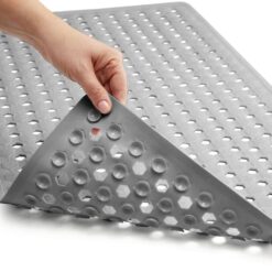 GORILLA GRIP Patented Bath Tub Shower Mat, 35x16 Washable Bathtub Floor Mats, Gray Opaque