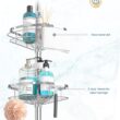 SEIRIONE Rustproof Shower Corner Caddy Organizer for Bathroom, 4 Adjustable Shelves with Tension Pole