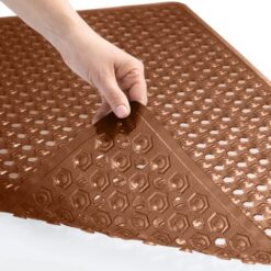 GORILLA GRIP Patented Bath Tub Shower Mat, 35x16 Washable Bathtub Floor Mats, Suction Cups and Drain Holes to Keep Tubs Clean, Brown