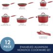 Rachael Ray Cucina Nonstick Cookware Pots and Pans Set, 12 Piece, Cranberry Red