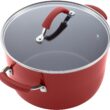 Rachael Ray Cucina Nonstick Cookware Pots and Pans Set, 12 Piece, Cranberry Red