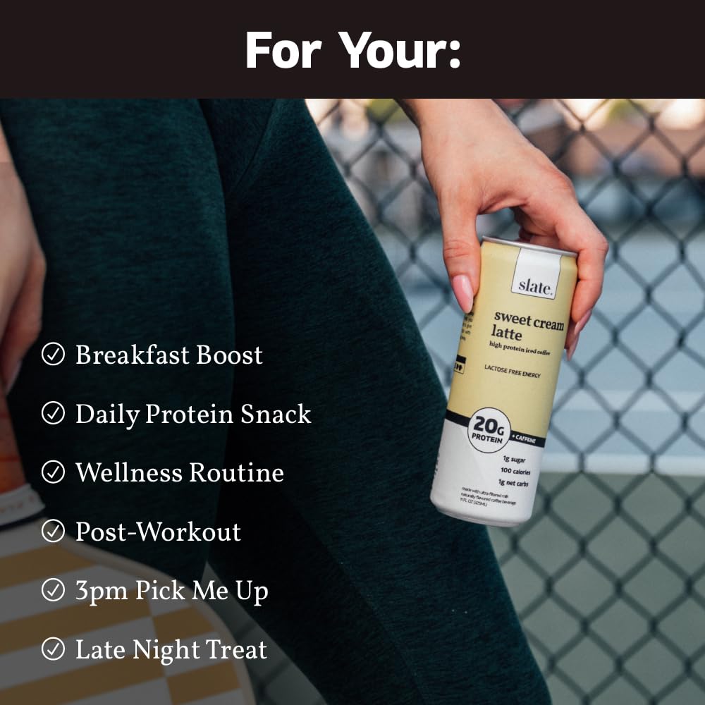 Slate Milk - Sweet Cream Latte, No Sugar Added - Protein Coffee - 11 fl oz, 12 Cans Slate Milk - Sweet Cream Latte, No Sugar Added - Protein Coffee - 11 fl oz, 12 Cans - Image 5