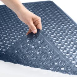 GORILLA GRIP Patented Bath Tub Shower Mat, 35x16 Washable Bathtub Floor Mats, Suction Cups and Drain Holes to Keep Tubs Clean, Navy