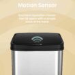 NINESTARS DZT-50-28 Automatic Touchless Motion Sensor Rectangular Trash Can, 13 Gal, Black Trim