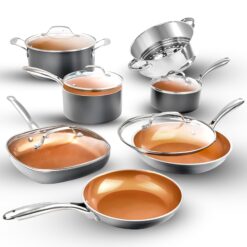 Gotham Steel 12 Pc Ceramic Pots and Pans Set Non Stick, Kitchen Cookware Sets, Pot and Pan Set - Copper
