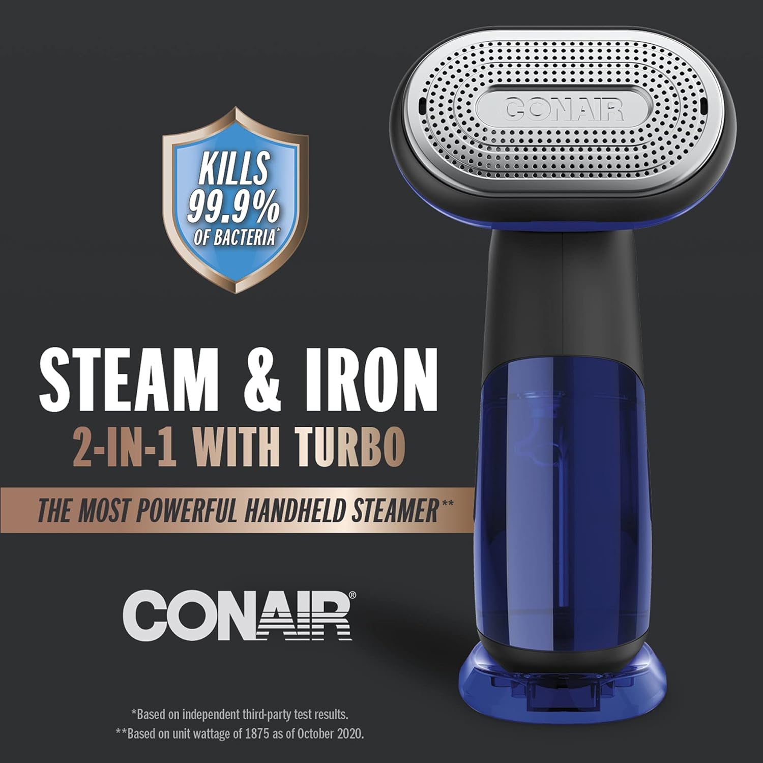 Conair 2-in-1 Handheld Steamer and Iron for Clothes, Turbo ExtremeSteam 1875W Garment Steamer and Clothing Iron,Black / Blue Conair 2-in-1 Handheld Steamer and Iron for Clothes, Turbo ExtremeSteam 1875W Garment Steamer and Clothing Iron,Black / Blue - Image 8