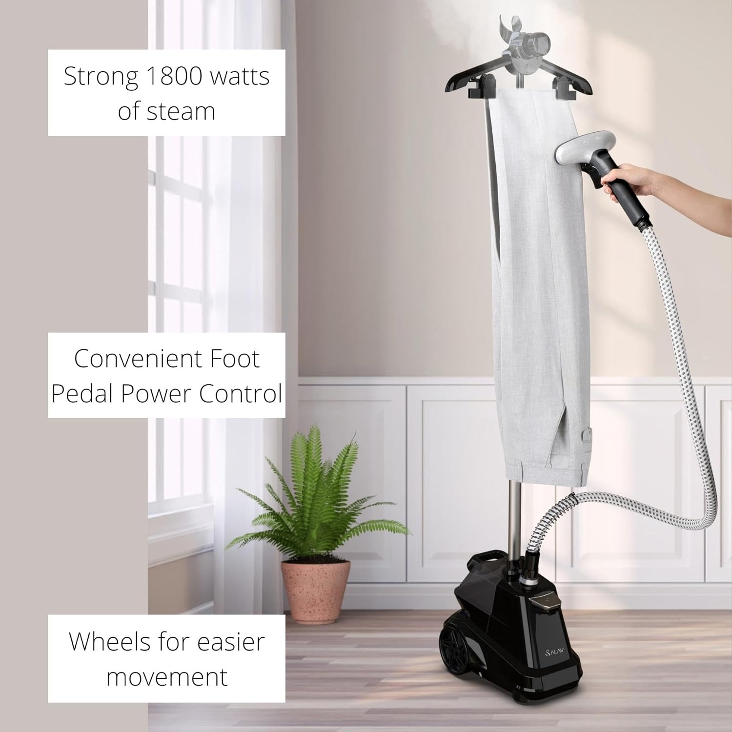 SALAV Heavy Duty Commercial Full-Size Garment Steamer with Foot Pedals and Extra Large 3L (101.5 oz) Water Tank, (Navy) SALAV Heavy Duty Commercial Full-Size Garment Steamer with Foot Pedals and Extra Large 3L (101.5 oz) Water Tank, (Navy) - Image 9