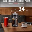 BAYKA 34 Ounce 1 Liter French Press Coffee Maker, Heat Resistant Thickened Borosilicate Glass Stainless Steel Brewer, Dark Pewter